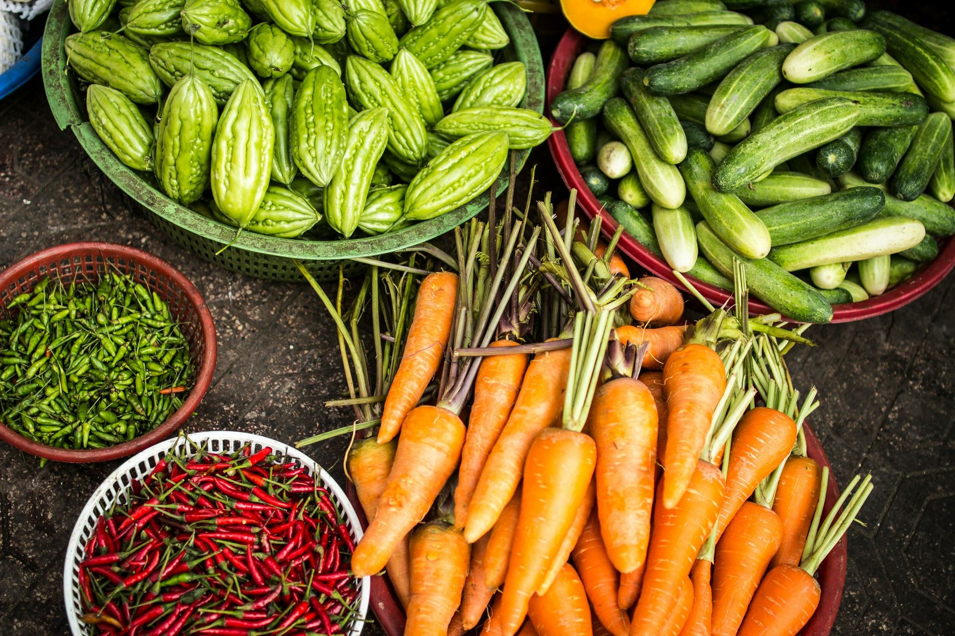 vegetables and herbs in pots 